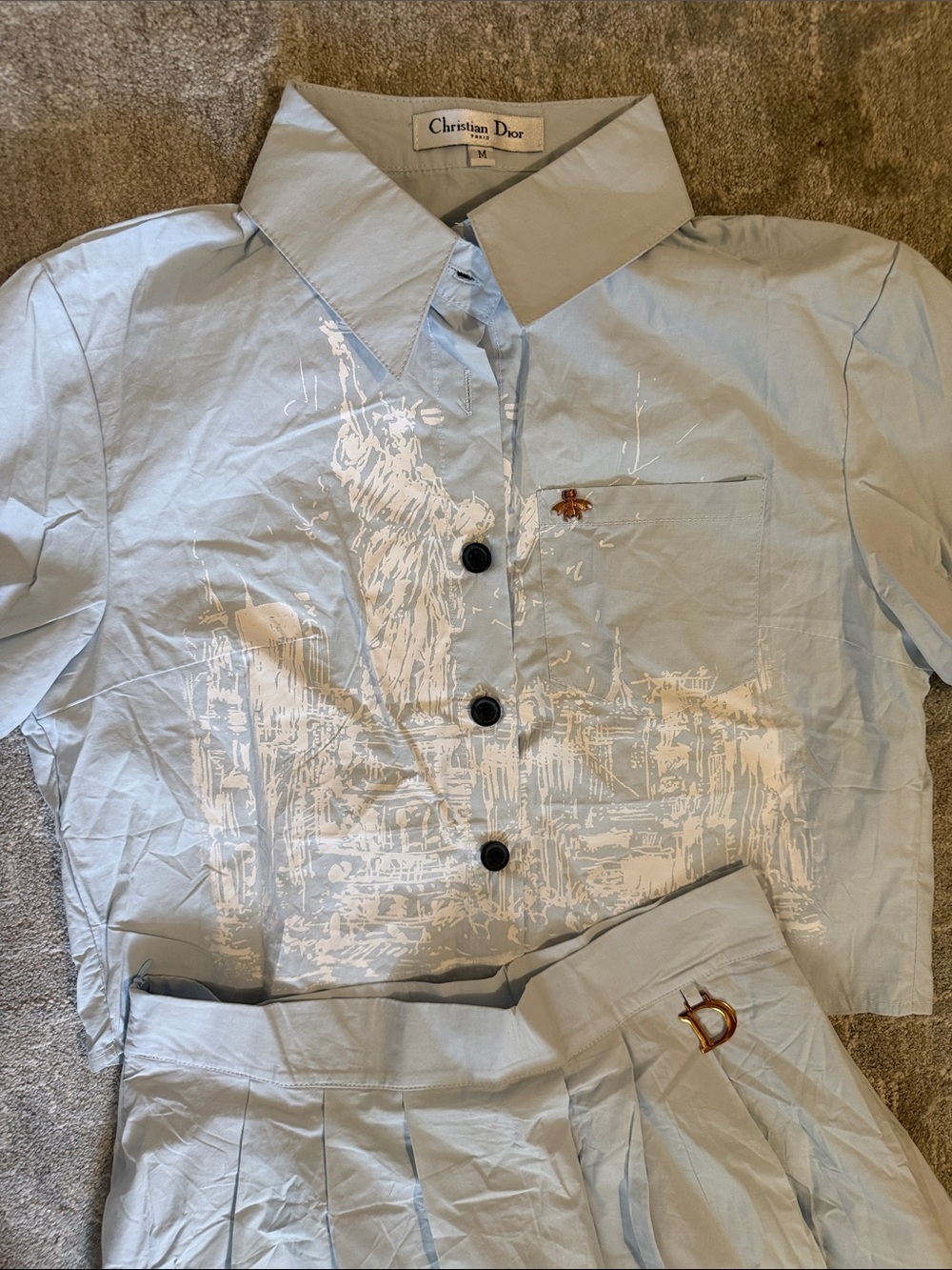 Dior Light Blue Kids' Button-Down Shirt & Skirt